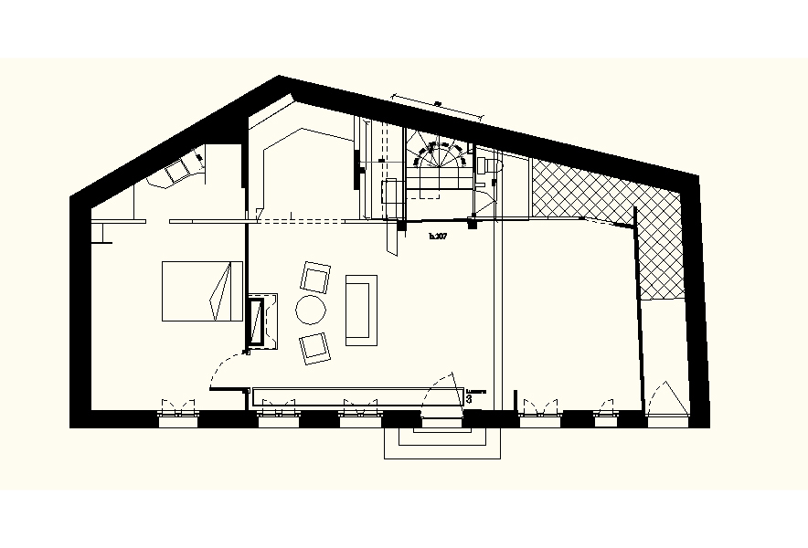 planta de la casa con la escalera 